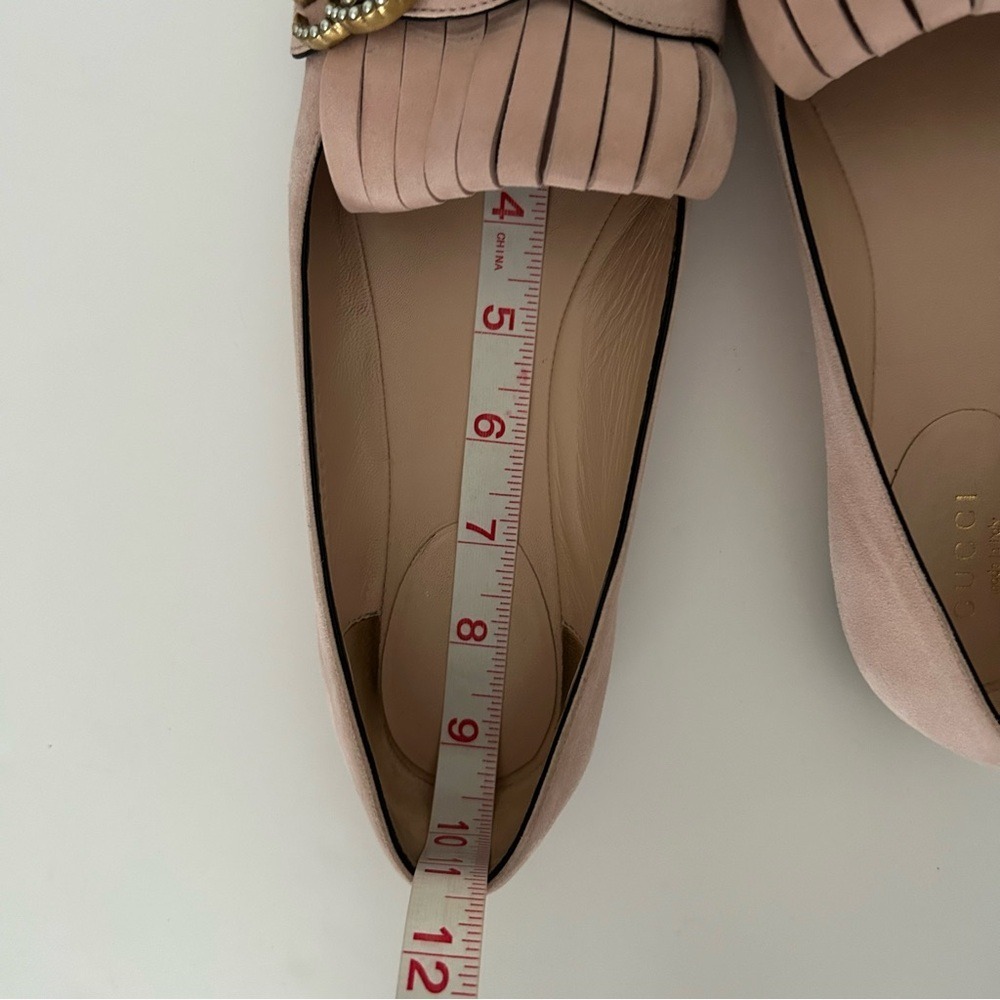Gucci Kid Scamosciato Leather Suede GG Marmont Fringe Ballet Flats Loafers 36.5 - Picture 11 of 14
